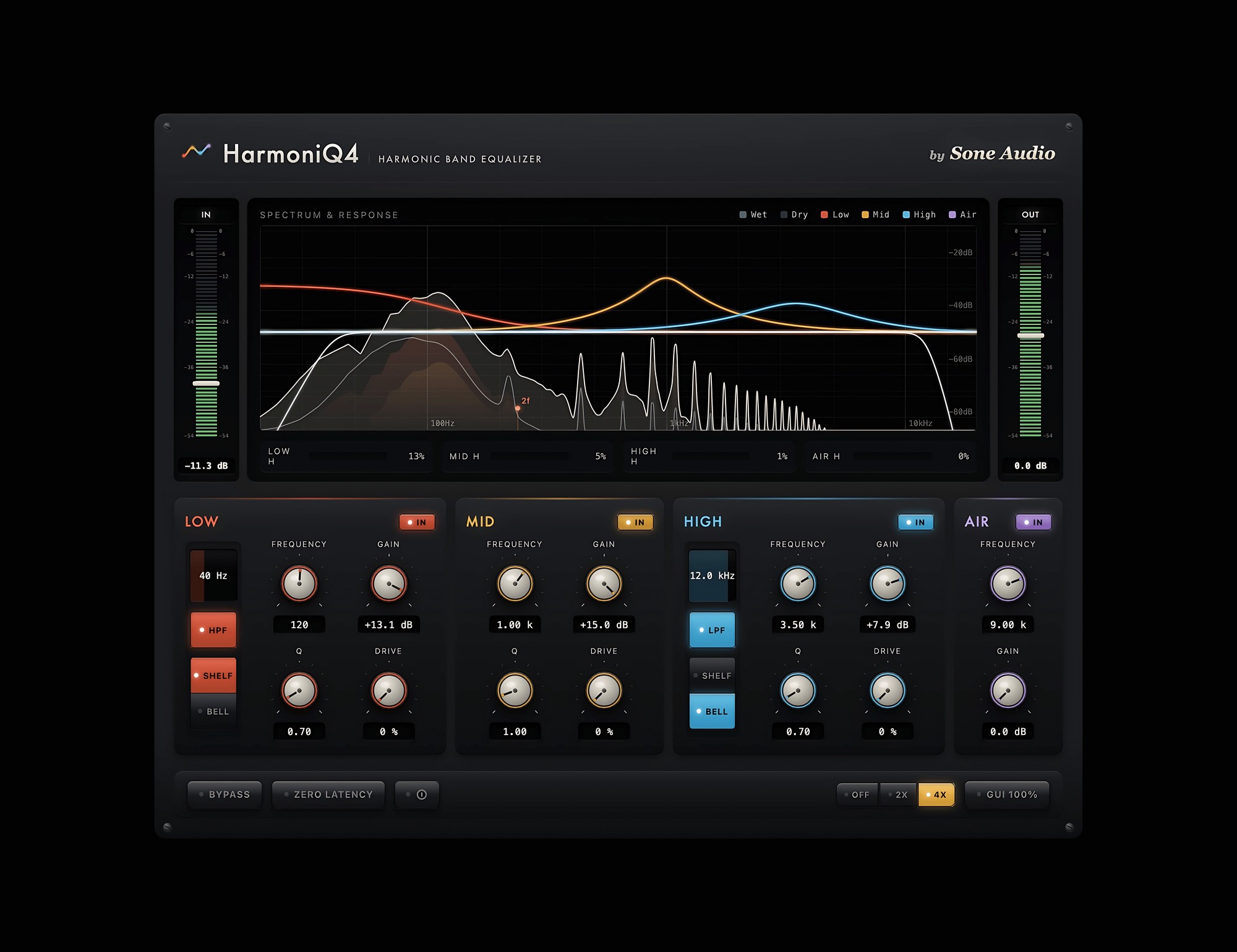 HarmoniQ4 harmonic band equalizer plugin interface